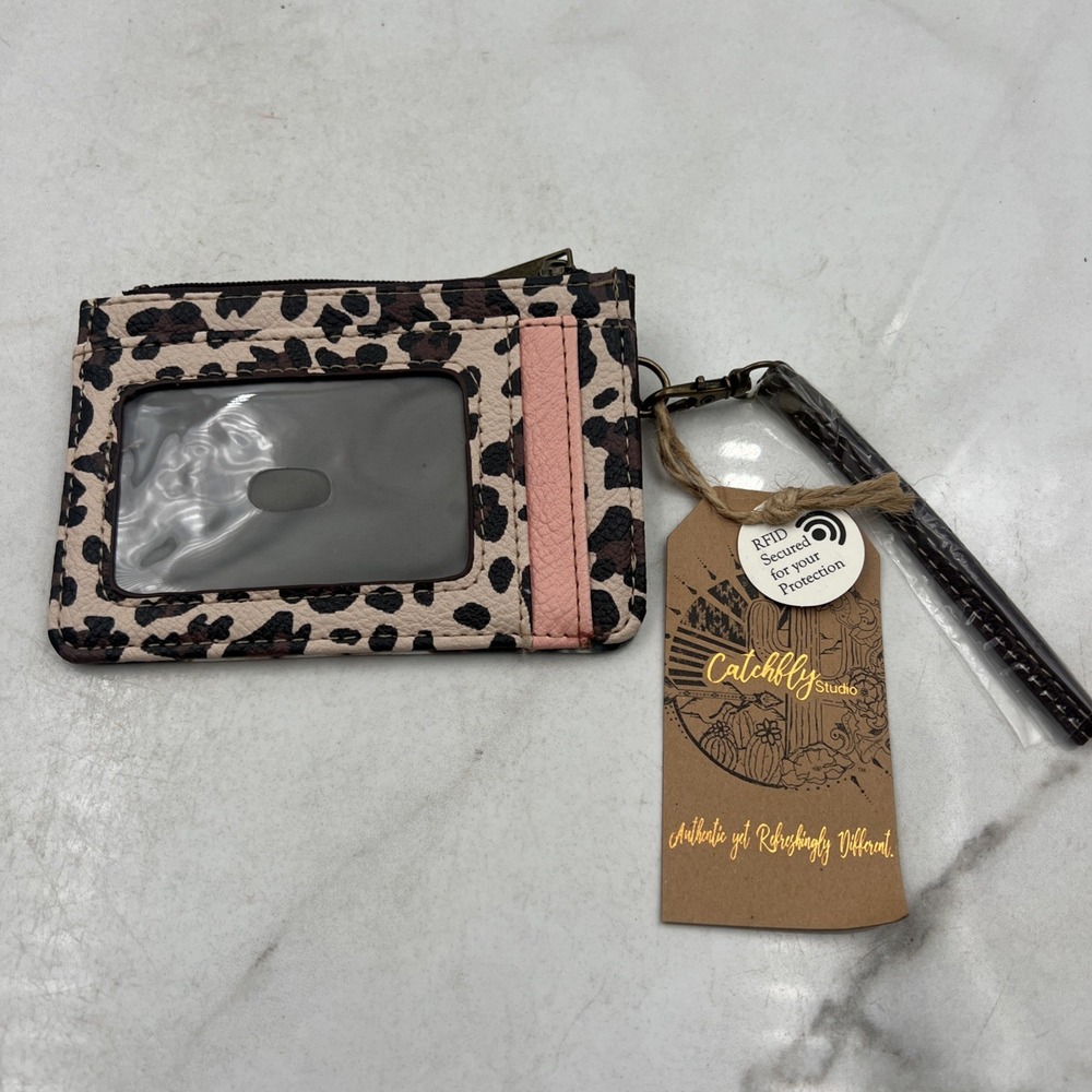 Catchfly Studio Leopard Print RFID ID Wallet Wristlet Keychain Tan 2203562WTAN